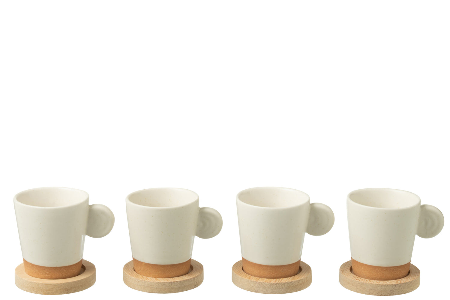 J-Line Doos met 4 koffiekopjes Oor+Bamboe Basis Keramiek Wit/Natuurlijk