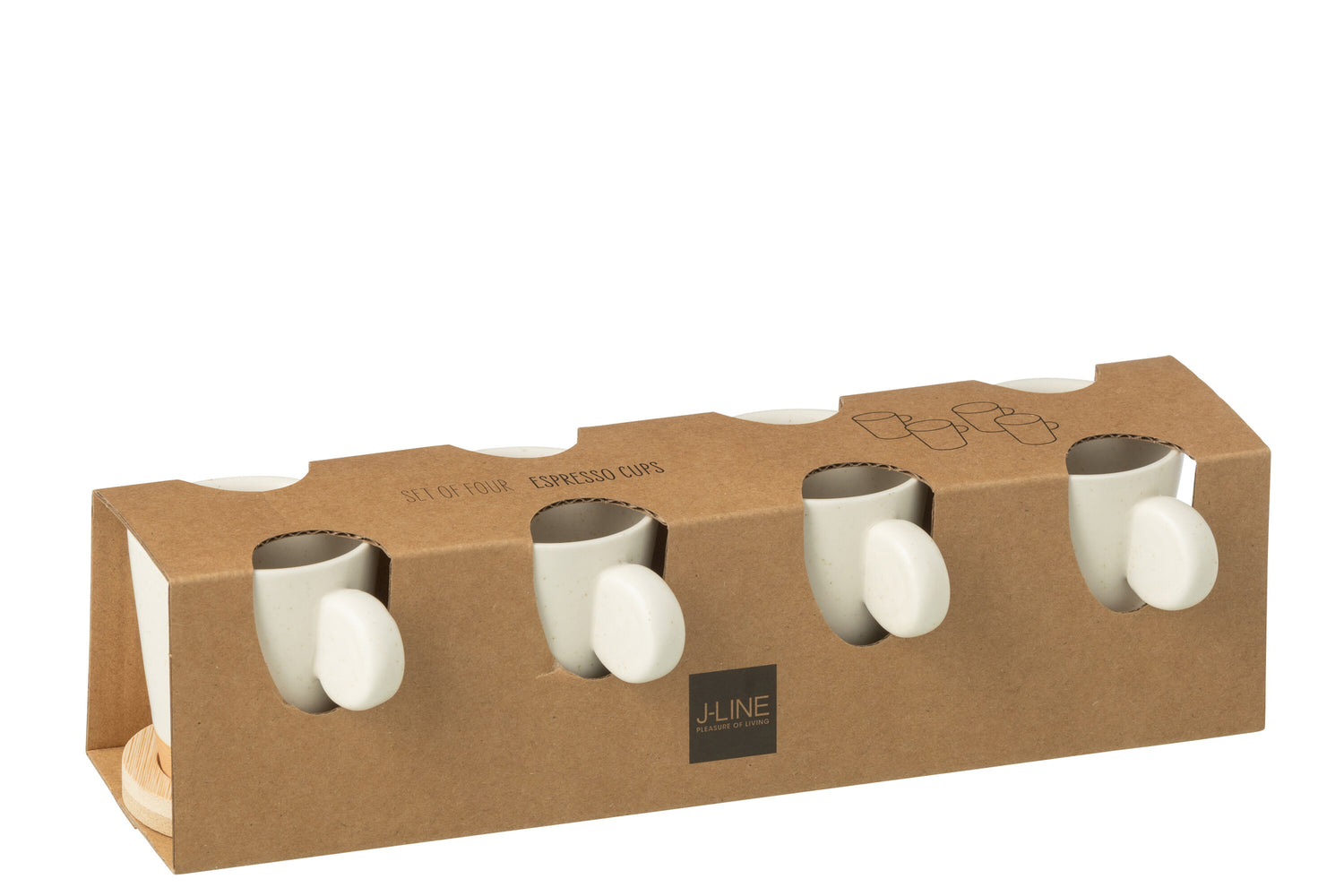 J-Line Doos met 4 koffiekopjes Oor+Bamboe Basis Keramiek Wit/Natuurlijk