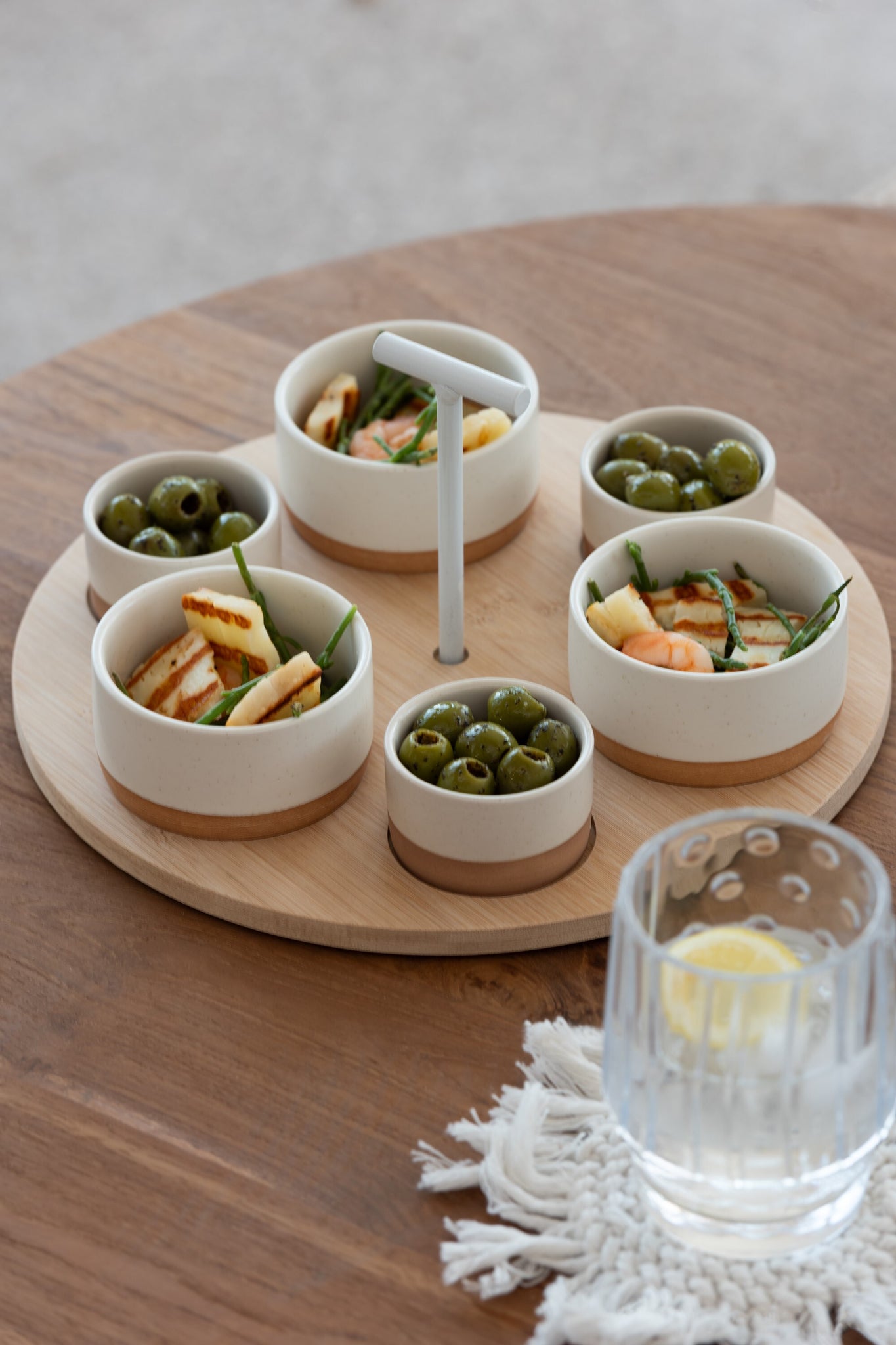 Tapas Service 6 Sets+ Bamboo Tray in box White/Natural