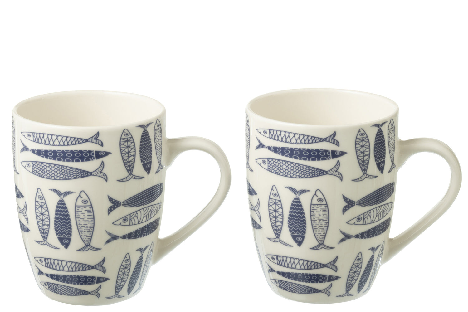 J-Line Doos met 2 mokken vis keramiek donkerblauw