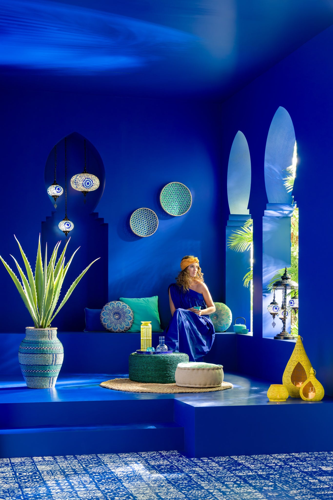 Hanglamp Mozaïek Glas/Metaal Blauw Groot