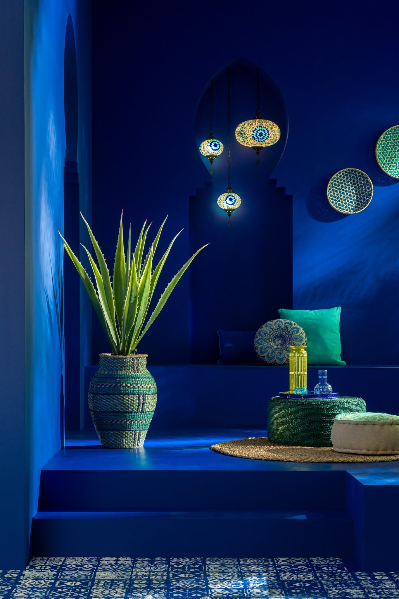 Hanglamp Mozaïek Glas/Metaal Blauw Groot