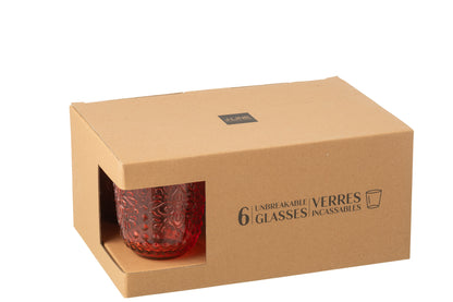 J-Line Doos van 6 drinkglazen plastic rood