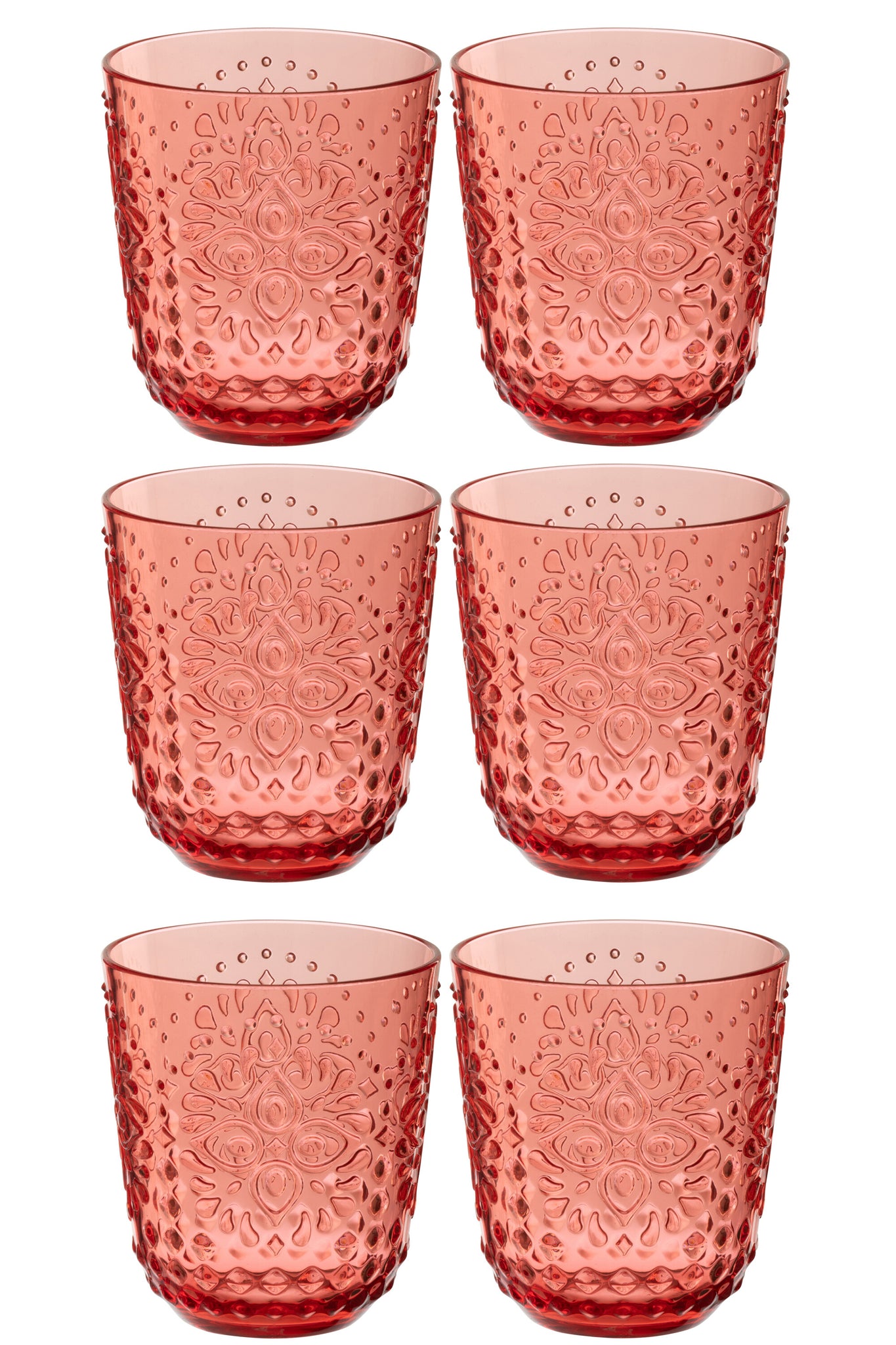 J-Line Doos van 6 drinkglazen plastic rood
