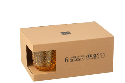 J-Line Doos van 6 drinkglazen plastic geel