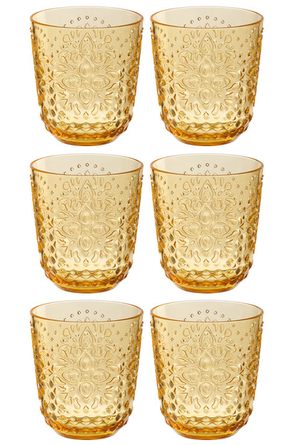 J-Line Doos van 6 drinkglazen plastic geel