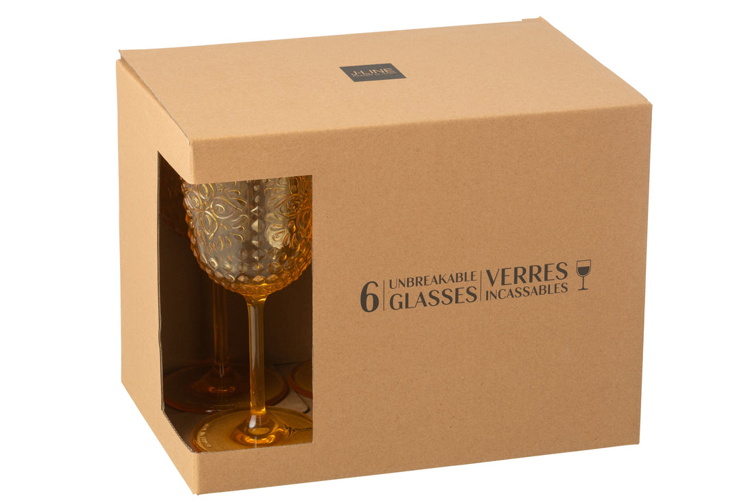 J-Line Doos met 6 plastic wijnglazen geel