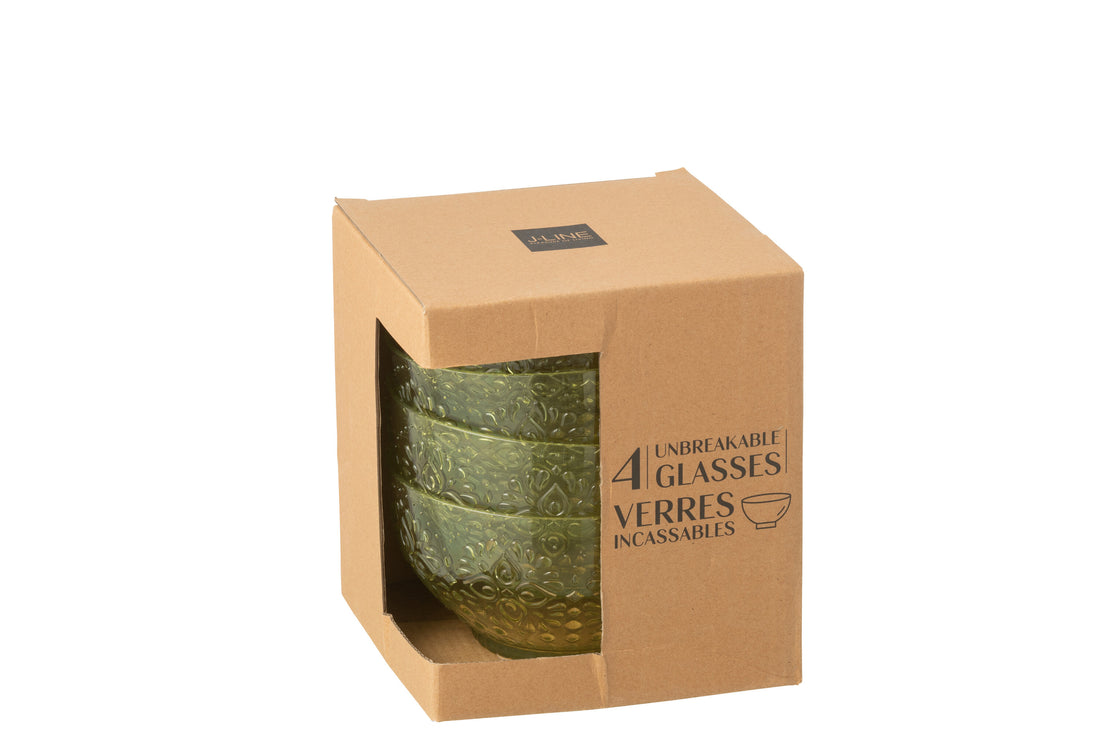 Doos van 4 kommen plastic groen