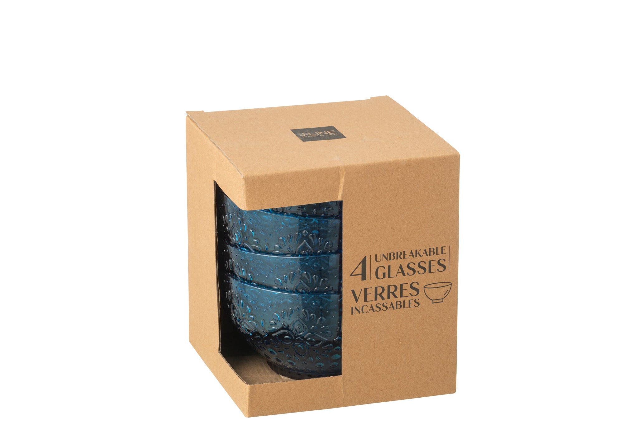 Doos van 4 kommen plastic azuur