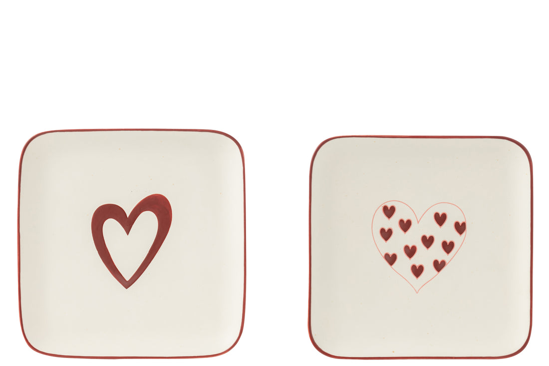 Bord Harten Porselein Wit/Rood Assortiment Van 2