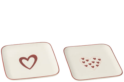 Bord Harten Porselein Wit/Rood Assortiment Van 2