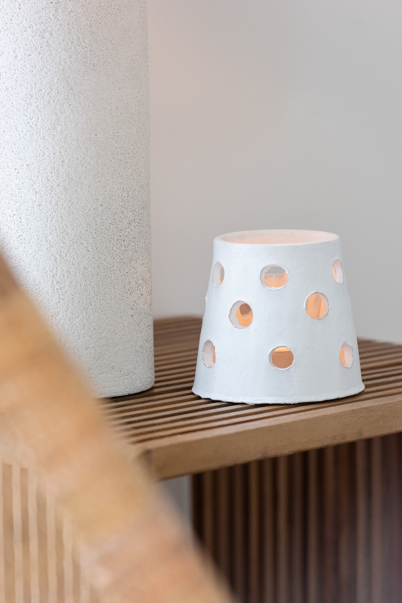 T-Light Holder Ibiza Narrow Clay/Glass  White