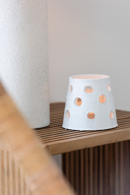 T-Light Holder Ibiza Narrow Clay/Glass  White