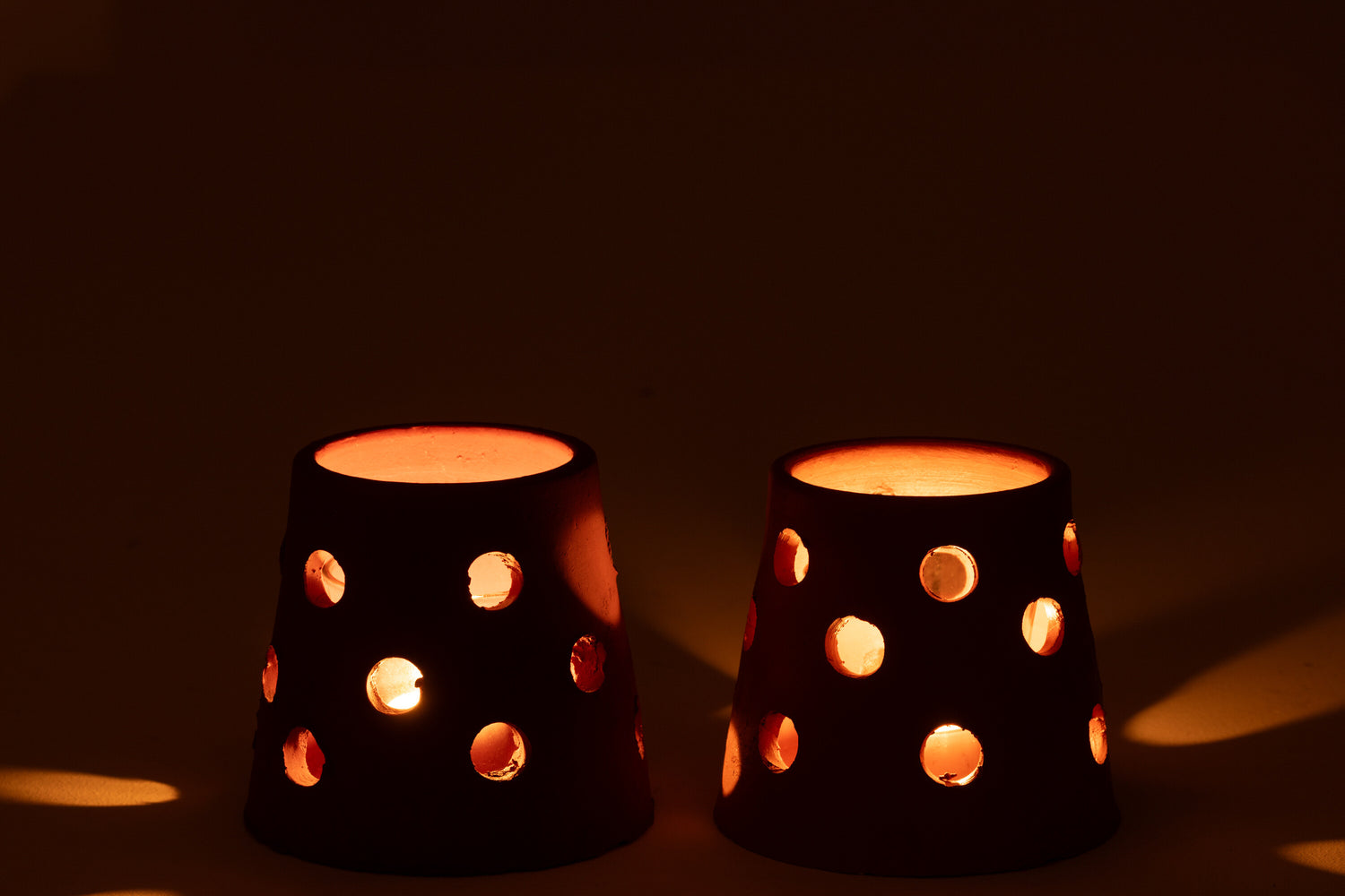 T-Lichthouder Gaia Smal Klei/Glas Rood/Bruin Assortiment Van 2