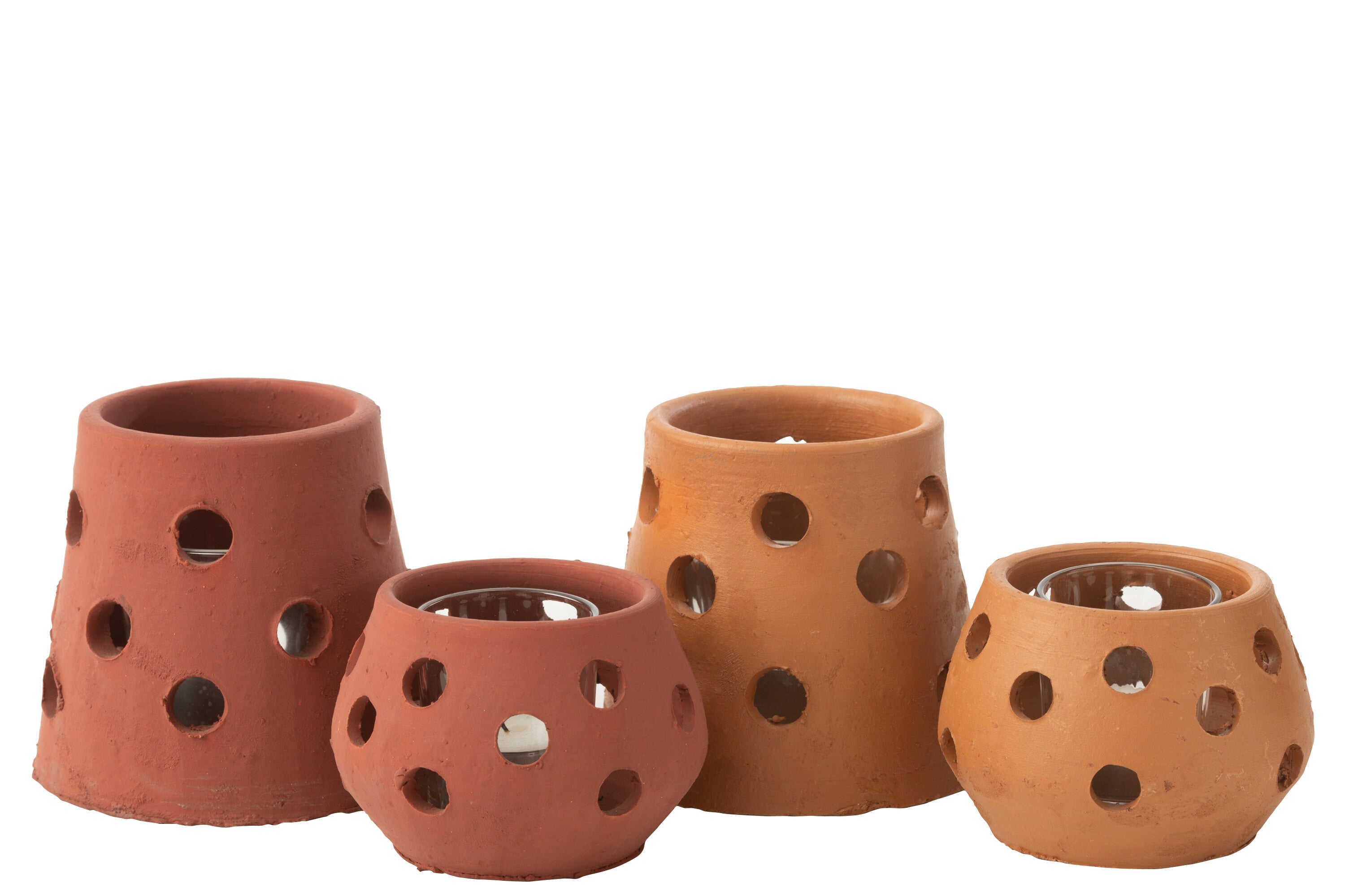 T-Lichthouder Gaia Smal Klei/Glas Rood/Bruin Assortiment Van 2