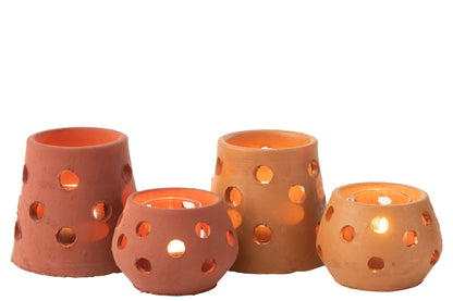 T-Lichthouder Gaia Smal Klei/Glas Rood/Bruin Assortiment Van 2