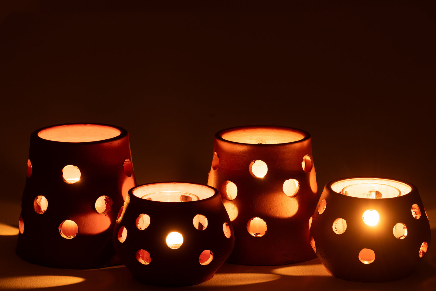 T-Lichthouder Gaia Smal Klei/Glas Rood/Bruin Assortiment Van 2