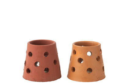T-Lichthouder Gaia Smal Klei/Glas Rood/Bruin Assortiment Van 2