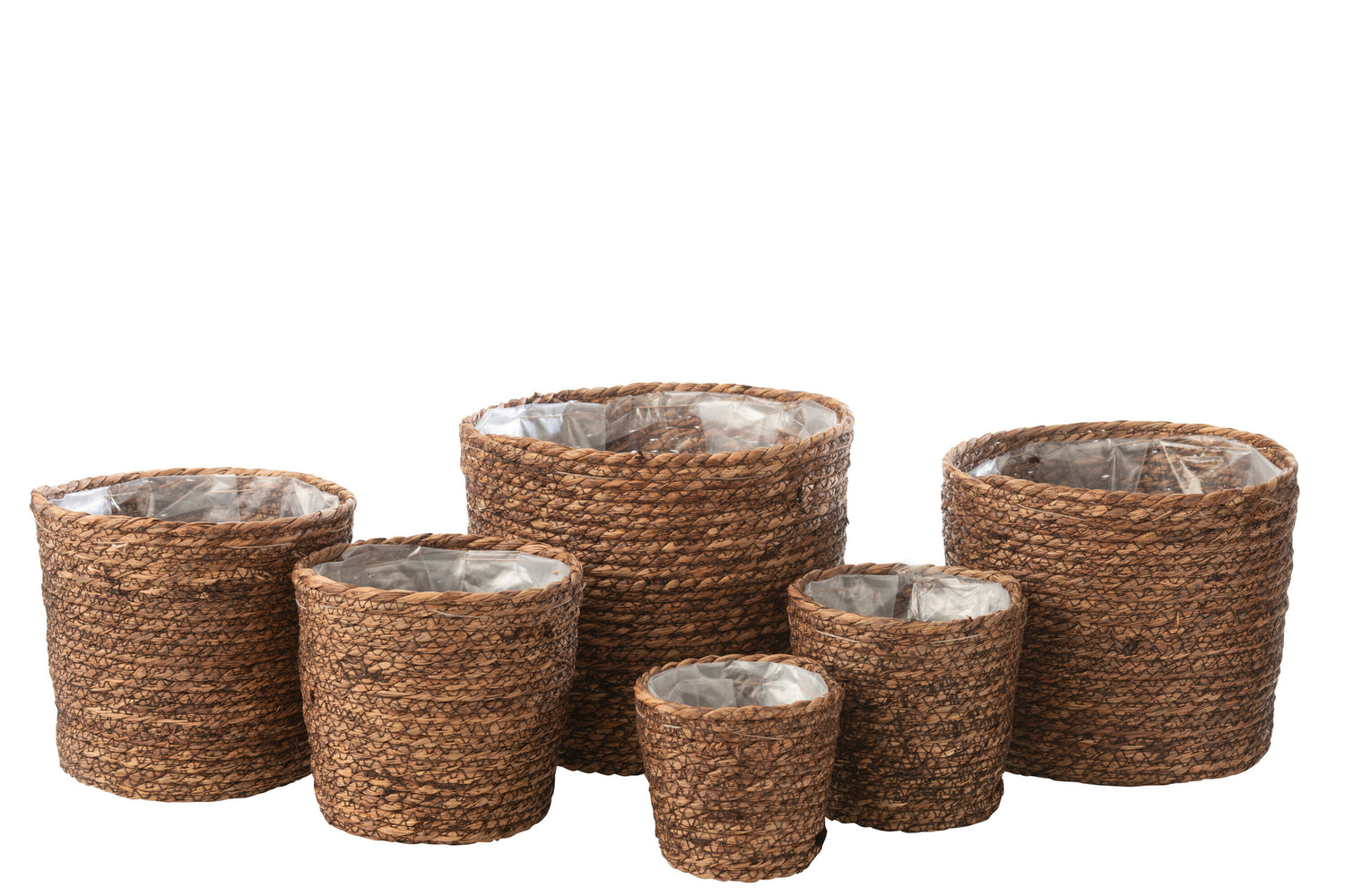 Set van 5 bloempotten Ubeda jute/plastic donker natuurlijk