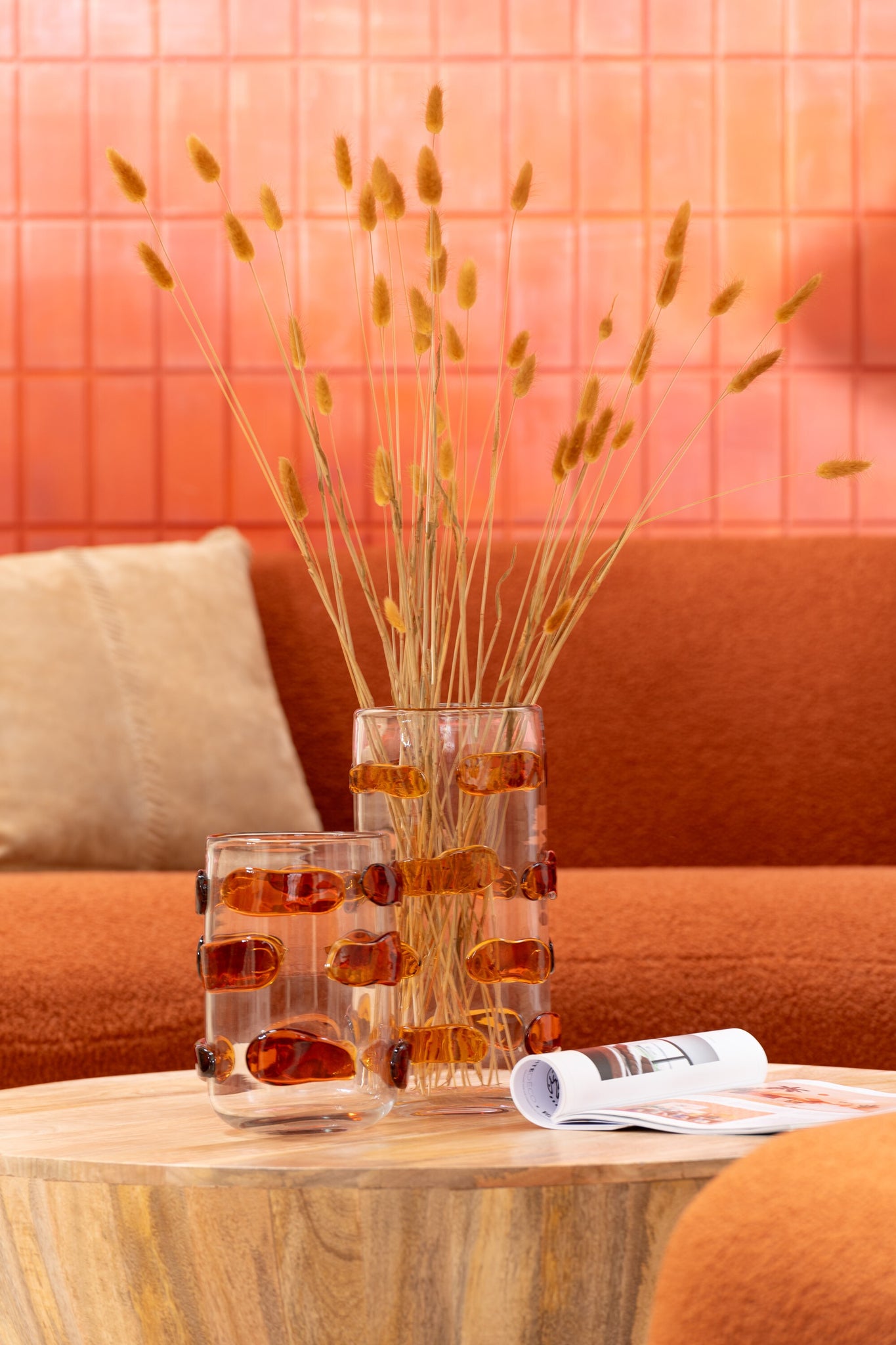 Vaas Kiezelstenen Glas Amber/Transparant Klein