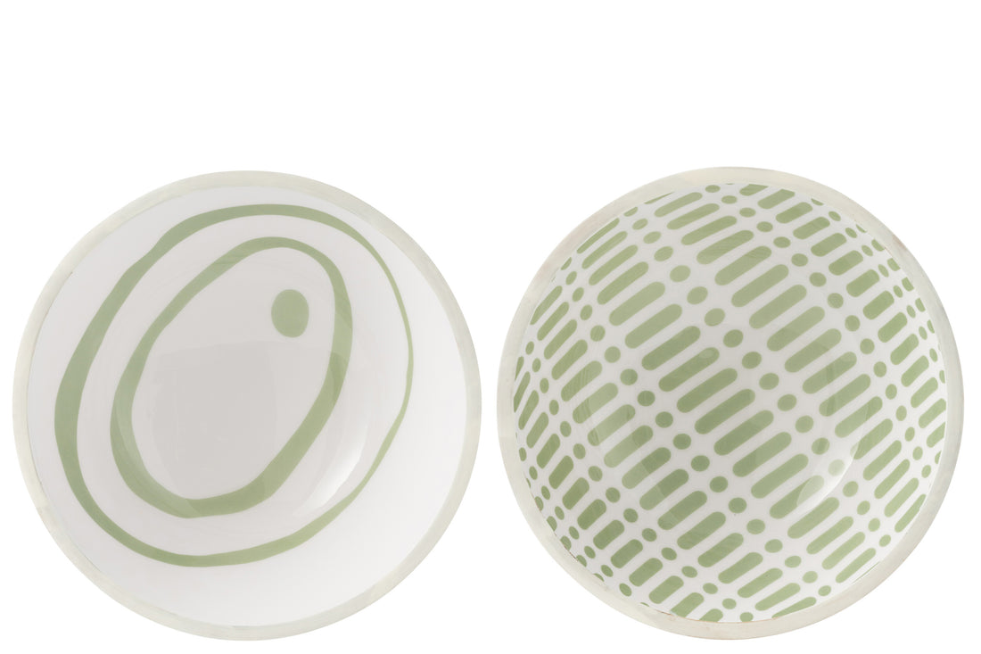 Kom van mangohout Groen/Wit Groot Assortiment Van 2
