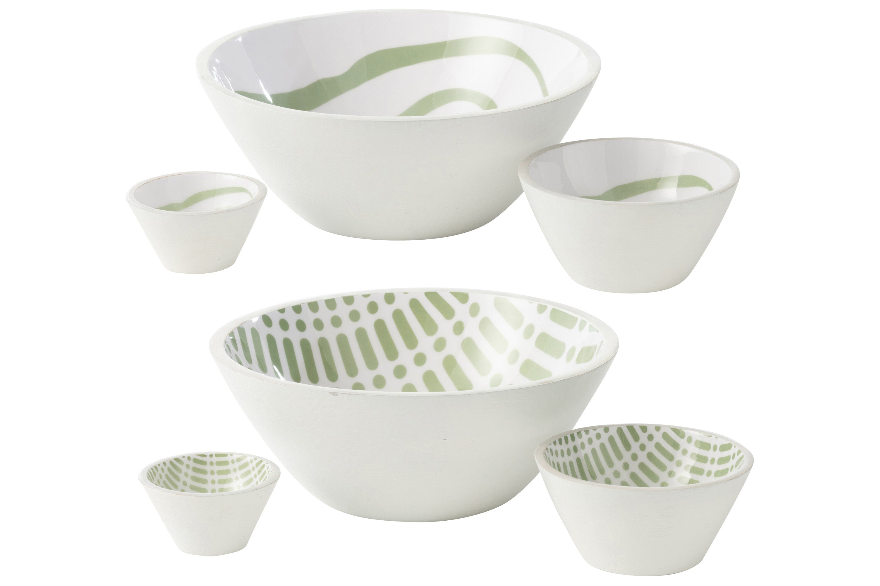 Kom van mangohout Groen/Wit Groot Assortiment Van 2