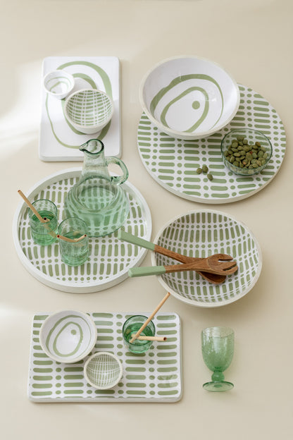 Dienblad van mangohout groen/wit