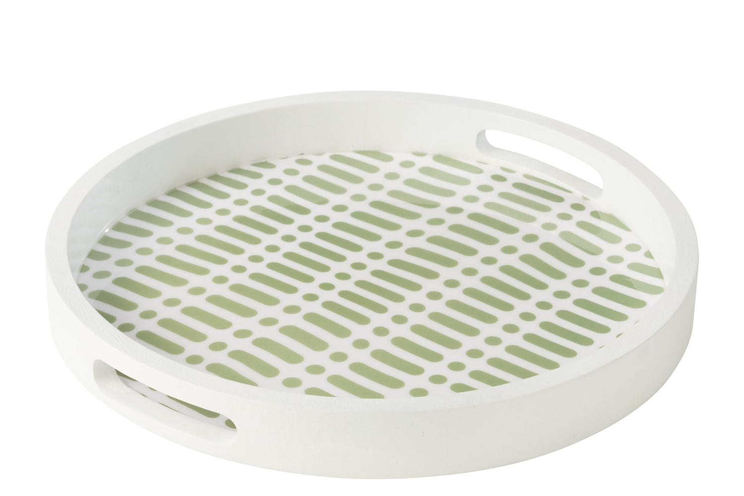 Dienblad rond met handvatten mangohout groen/wit