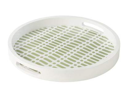 Dienblad rond met handvatten mangohout groen/wit