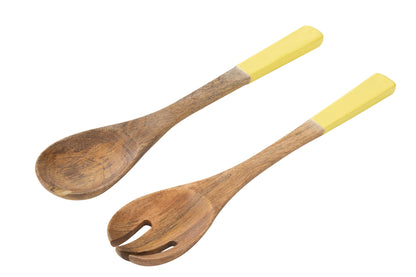Set van 2 saladelepels mangohout geel/natuurlijk
