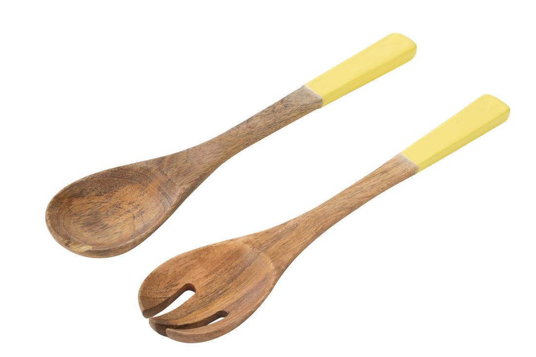 Set van 2 saladelepels mangohout geel/natuurlijk