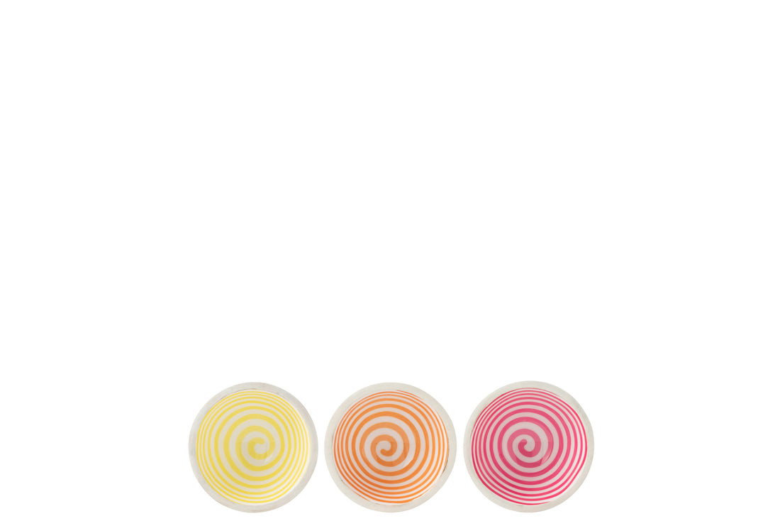 Kommetje Spiraal Mangohout Roze/Oranje/Geel Klein Assortiment Van 3