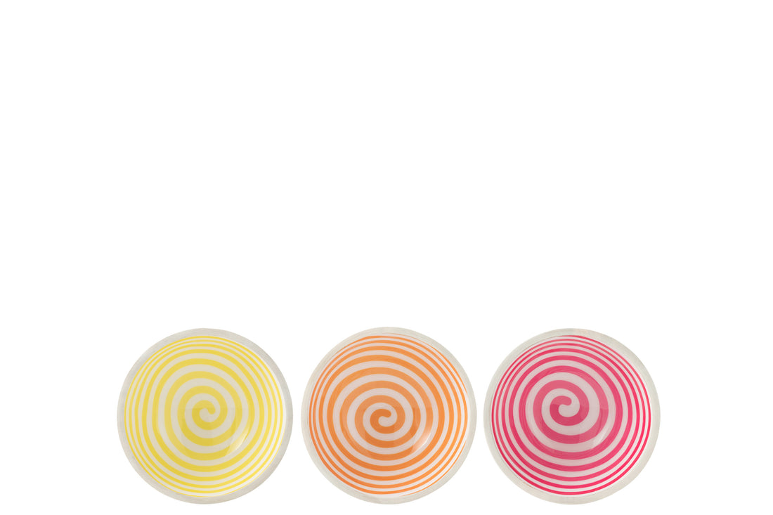 Kom van 3: Schaal Spiraal Mangohout Roze/Oranje/Geel Medium Assortiment