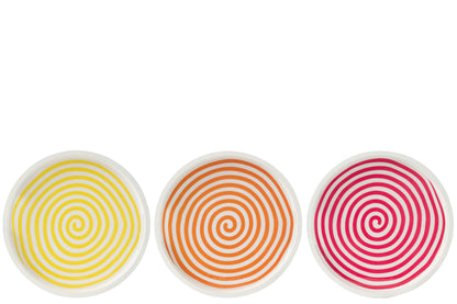 Lade Ronde Mangohout Roze/Oranje/Geel Assortiment Van 3