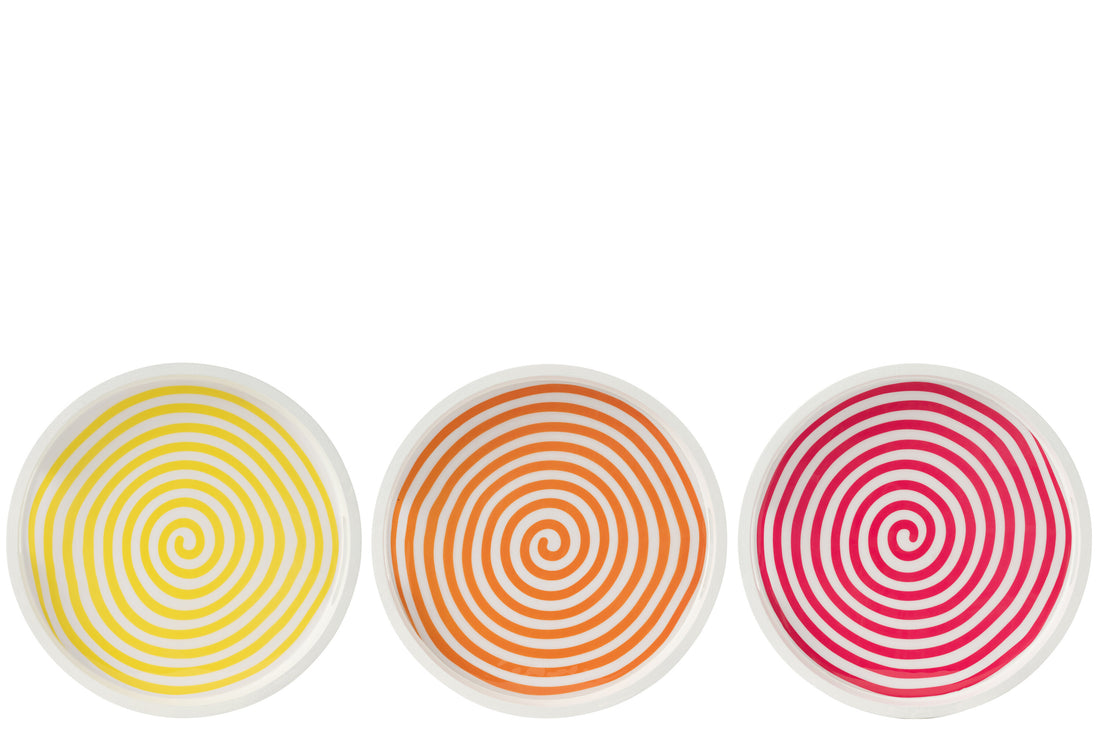 Lade Ronde Mangohout Roze/Oranje/Geel Assortiment Van 3