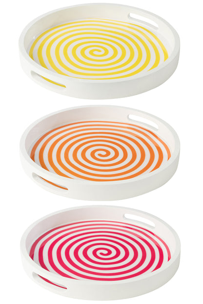 Lade Ronde Mangohout Roze/Oranje/Geel Assortiment Van 3