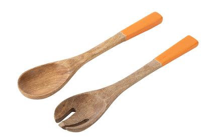 Set van 2 saladelepels mangohout oranje/natuurlijk