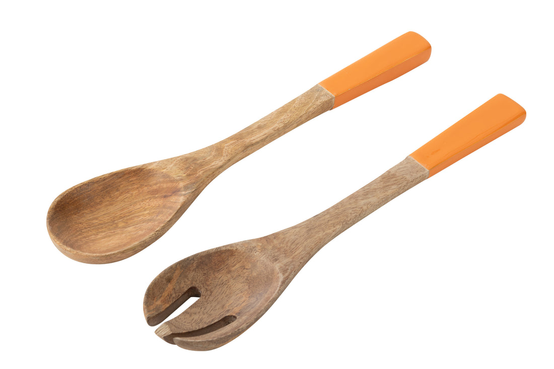Set van 2 saladelepels mangohout oranje/natuurlijk