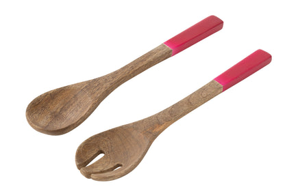 Set van 2 saladelepels mangohout roze/natuurlijk