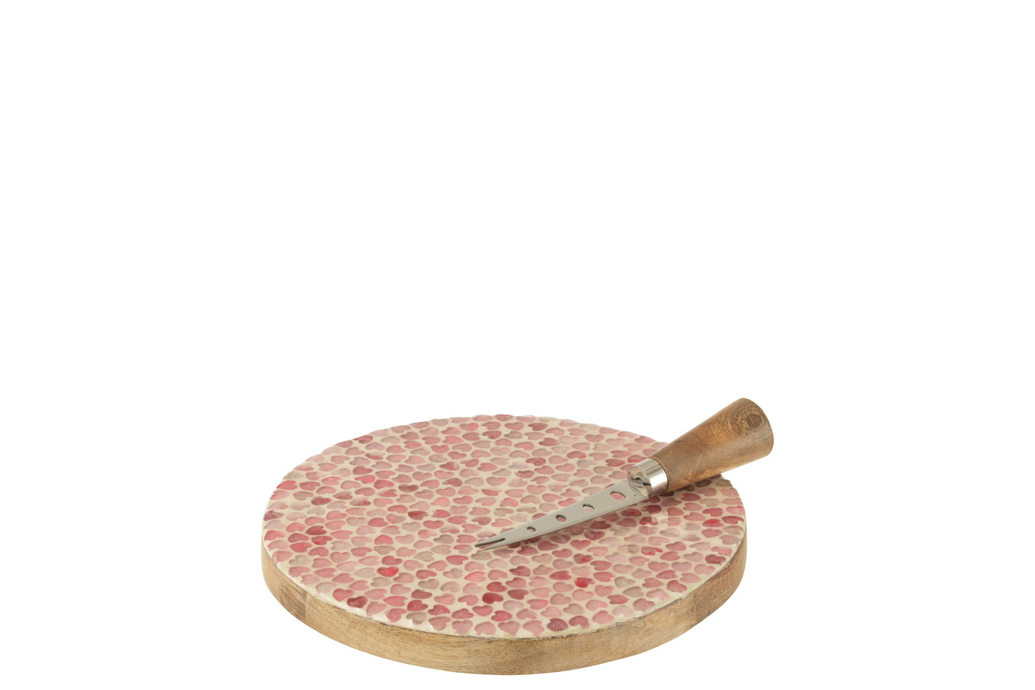 Kaasplank + Mes Hart Mozaïek Rond Mangohout Roze