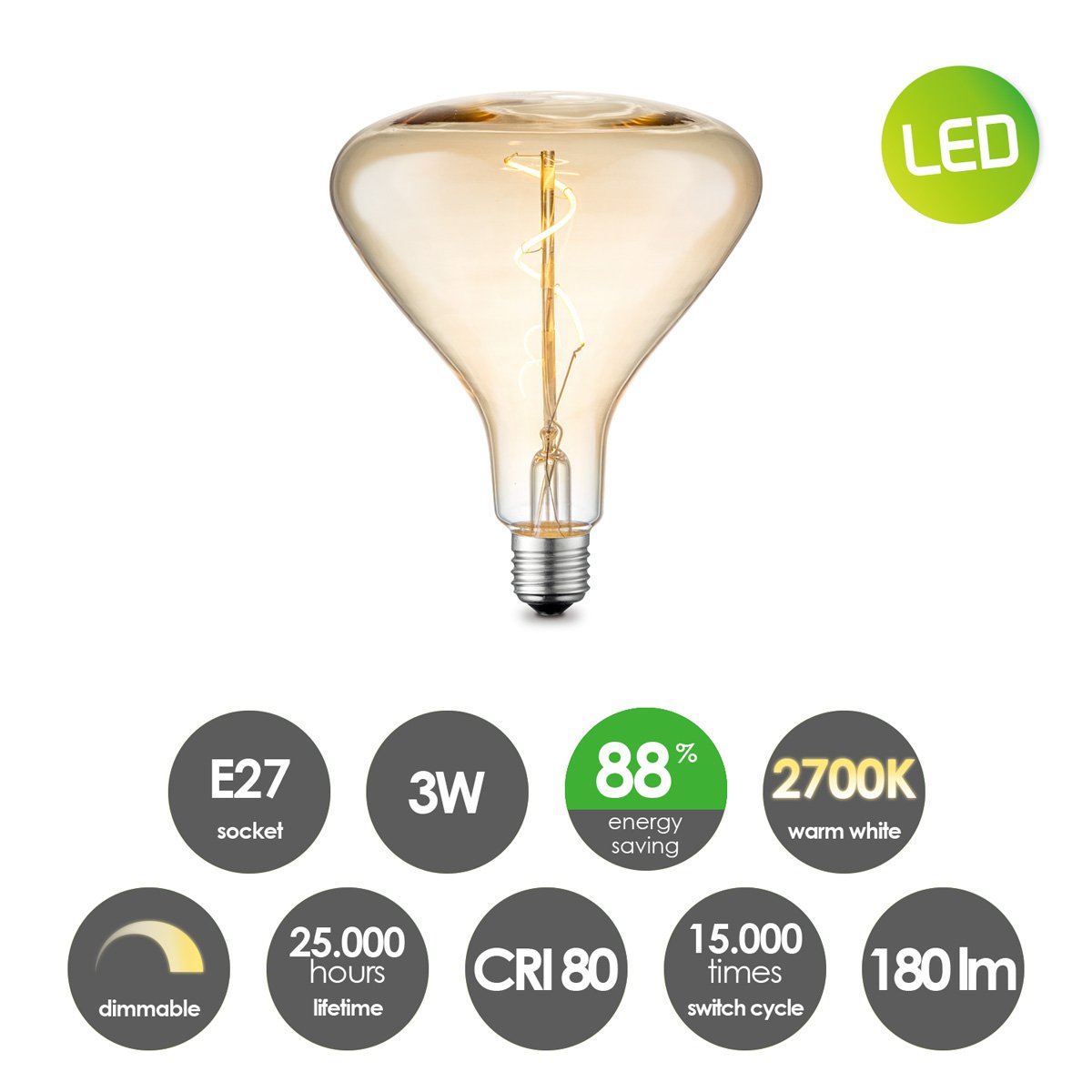 dimbare Led Flex Spiraal E27 3W 180Lm 2700K Amber