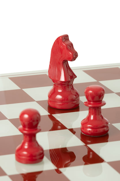 Schaakspelbord Polyresin Wit/Kerst Rood