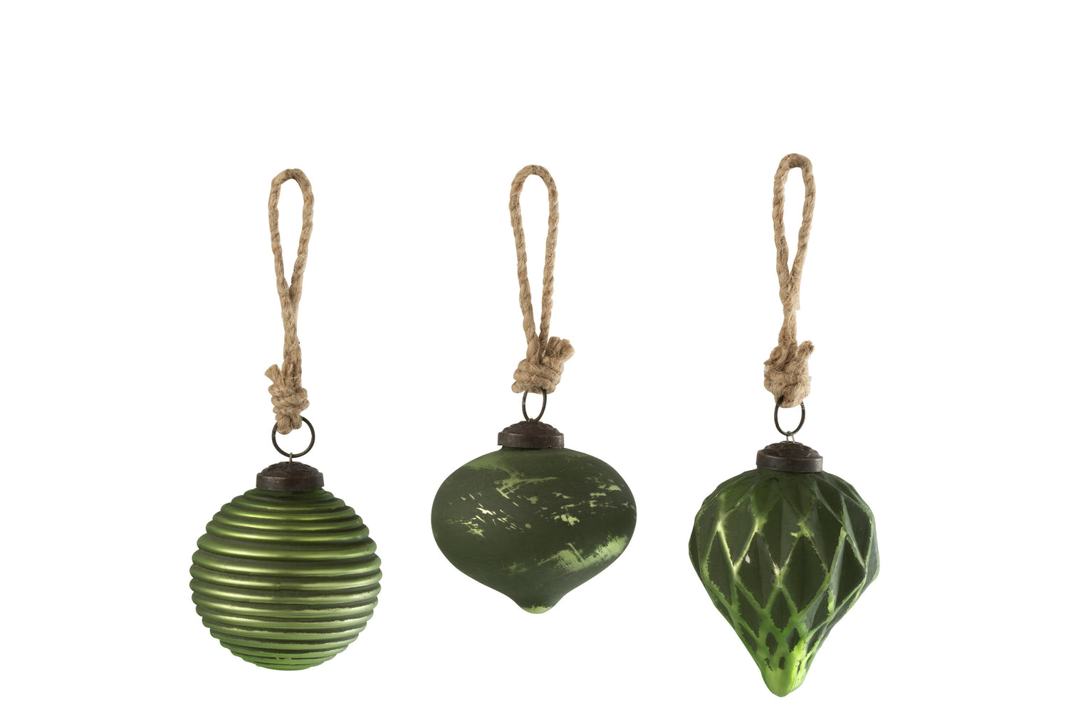 Kerstbal Geoxideerd Glas Groen Klein Assortiment Van 3