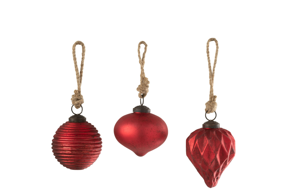 Kerstbal Geoxideerd Glas Rood Klein Assortiment Van 3
