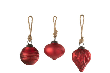 Kerstbal Geoxideerd Glas Rood Klein Assortiment Van 3