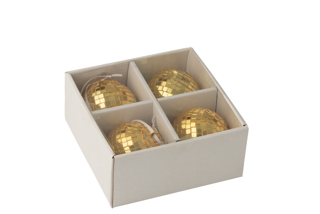 Doos van 4 kerstbal spiegelglas geel klein