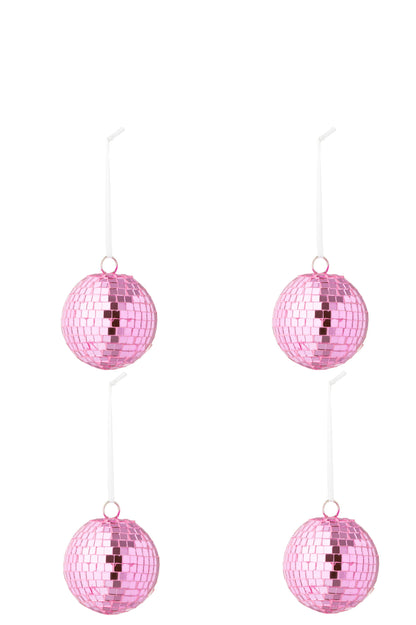 Doos van 4 kerstbal spiegelglas roze klein