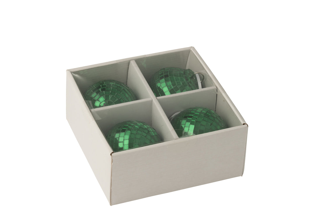 Doos van 4 kerstbal spiegelglas groen klein