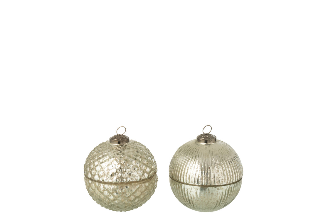 Geurkaars Kerstbal Glas Zilverkleurig Klein Assortiment Van 2