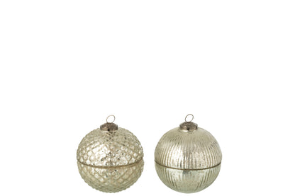 Geurkaars Kerstbal Glas Zilverkleurig Klein Assortiment Van 2